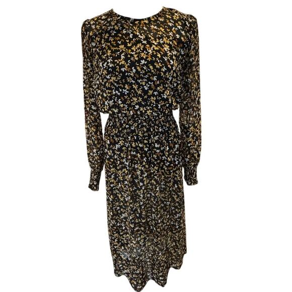 Tommy Hilfiger Dresses & Skirts - Tommy Hilfiger Floral Midi Dress Size 4 Black Long Sleeve Lined